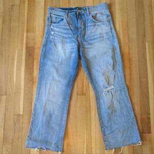 GAP Denim light wash distressed ankle flare jeans